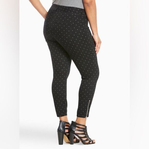 Torrid Black & Gray Polka Dots Mid Rise Zipper Leg Denim Jeans Women's Size 16R - Picture 3 of 15